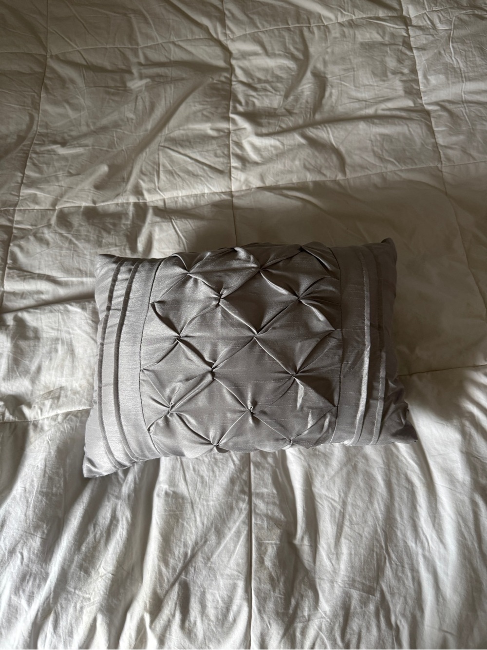 Elegant Silver Grey Pintuck Decorative Lumbar Pillow - 16" x 12"